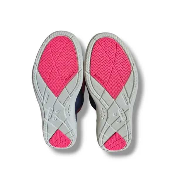 CROCS Women's Adela Foldover Fuzz Suede Booties Pink Poppy/Yellow Stucco/Navy - Picture 14 of 16